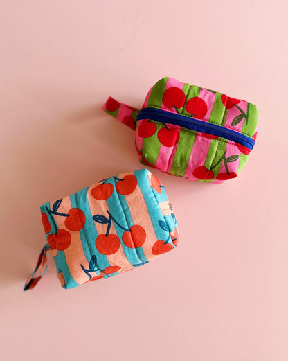 Cherry Pop Zipper Pouch – Soft Quilted Makeup Bag 2 Color