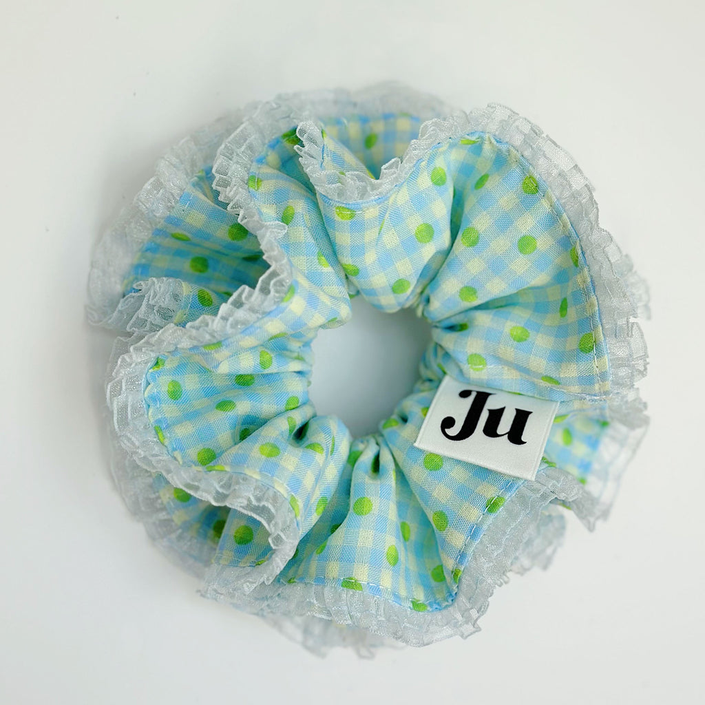Oversized Blue Gingham Statement Scrunchies