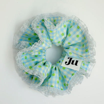 Oversized Blue Gingham Statement Scrunchies