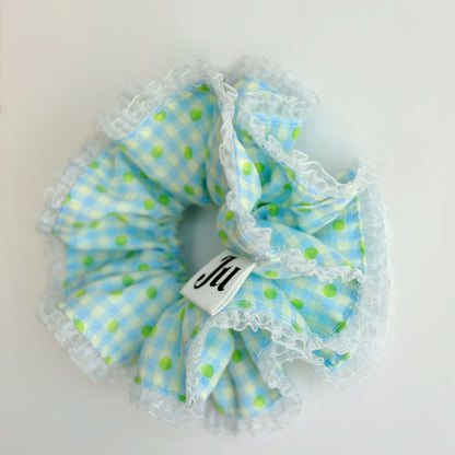 Oversized Blue Gingham Statement Scrunchies