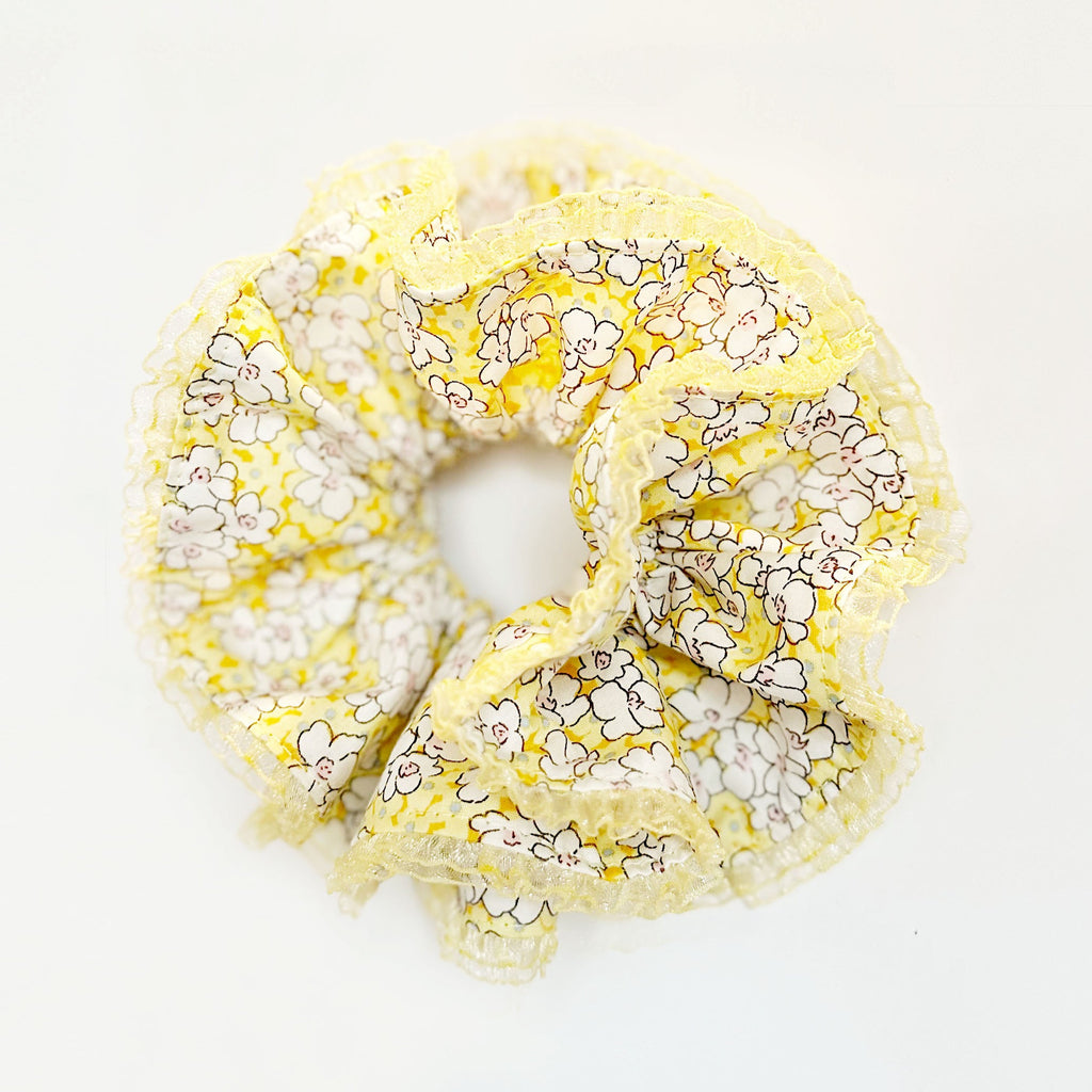 Jumbo Yellow Floral Double layer Scrunchies
