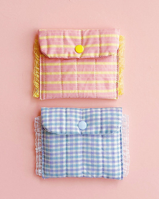 Handmade Lace Coin Purse | Pastel Gingham Snap Pouch