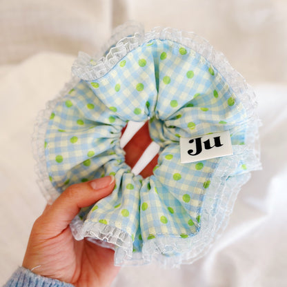 Oversized Blue Gingham Statement Scrunchies