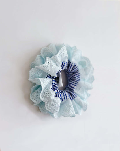 Oversized Blue Gingham Ruffles Scrunchies