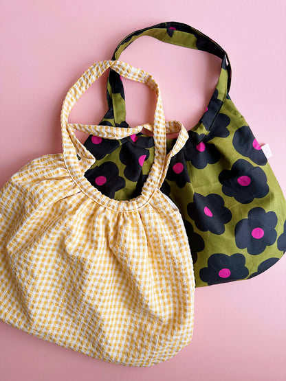 Mustard Yellow Gingham Bubble Tote Bag
