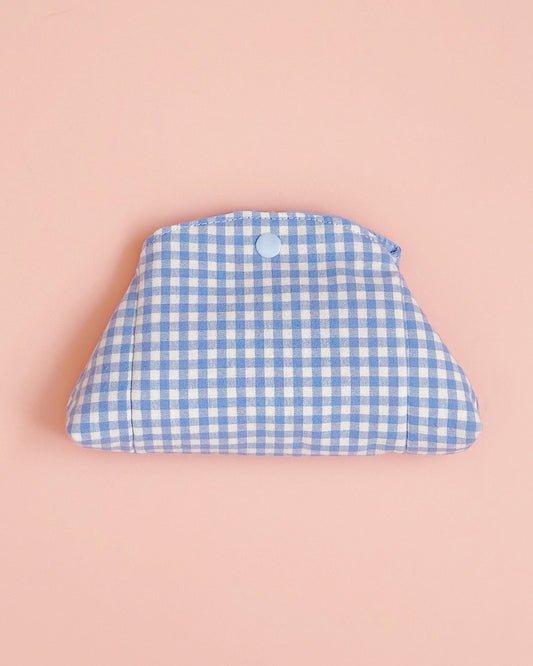 Gingham Cat Snap Pouch | Cute Cotton Coin & Card Purse