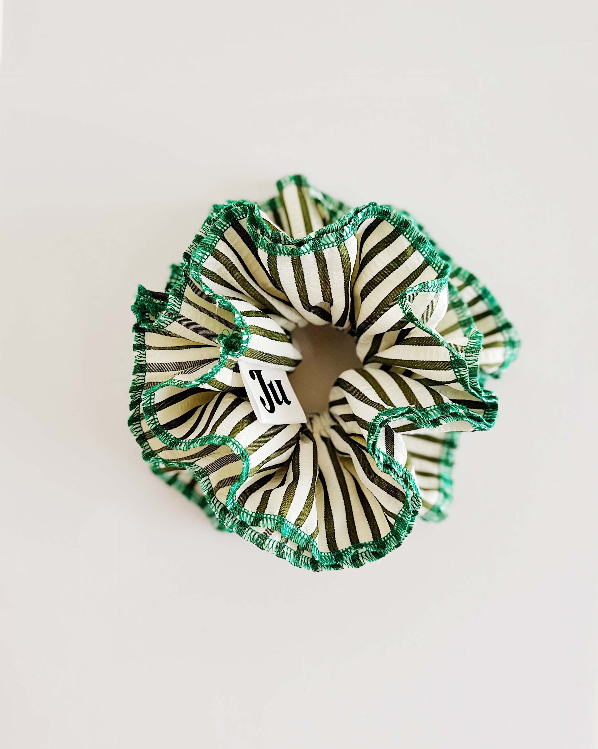 Statement Green Stripe Scrunchies