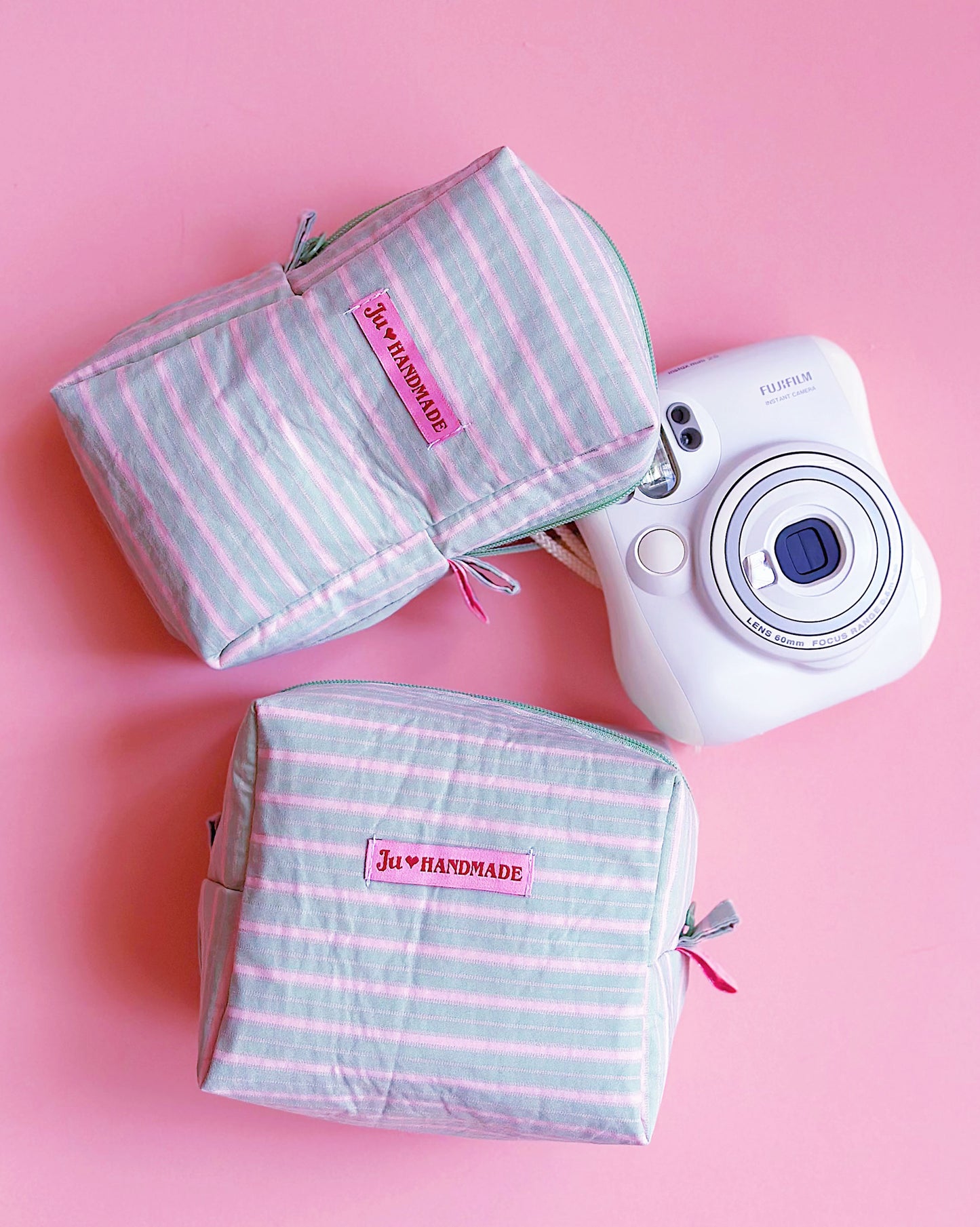 Pastel Striped Camera Pouch｜Handmade Make Up Pouch | Cute bag for Camera