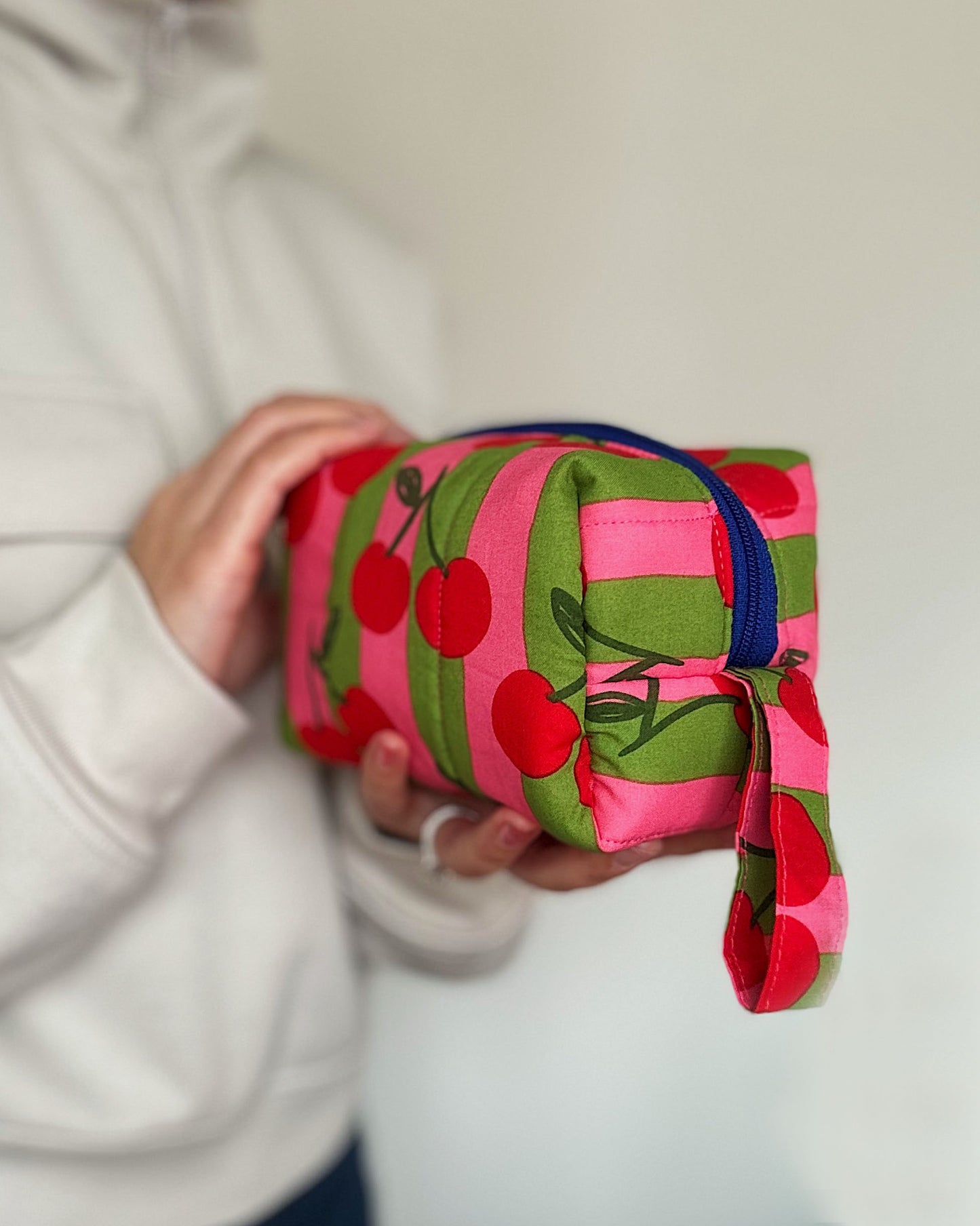 Cherry Pop Zipper Pouch – Soft Quilted Makeup Bag 2 Color