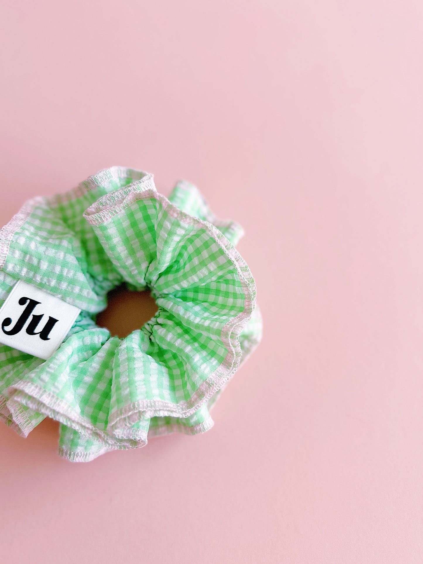 Mint Green Gingham Scrunchie – Ruffle Hair Tie, Cute Aesthetic Hair Accessory