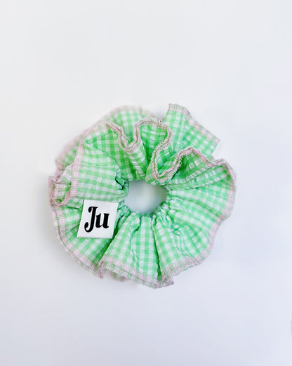 Mint Green Gingham Scrunchie – Ruffle Hair Tie, Cute Aesthetic Hair Accessory