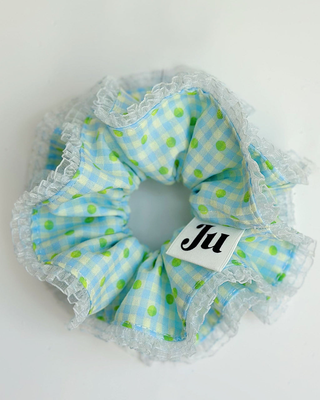 Oversized Blue Gingham Statement Scrunchies