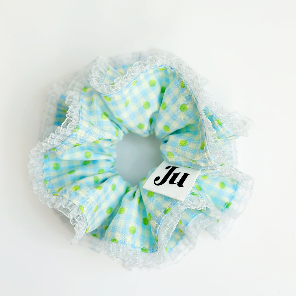 Jumbo Blue Gingham&Polka dot Scrunchies