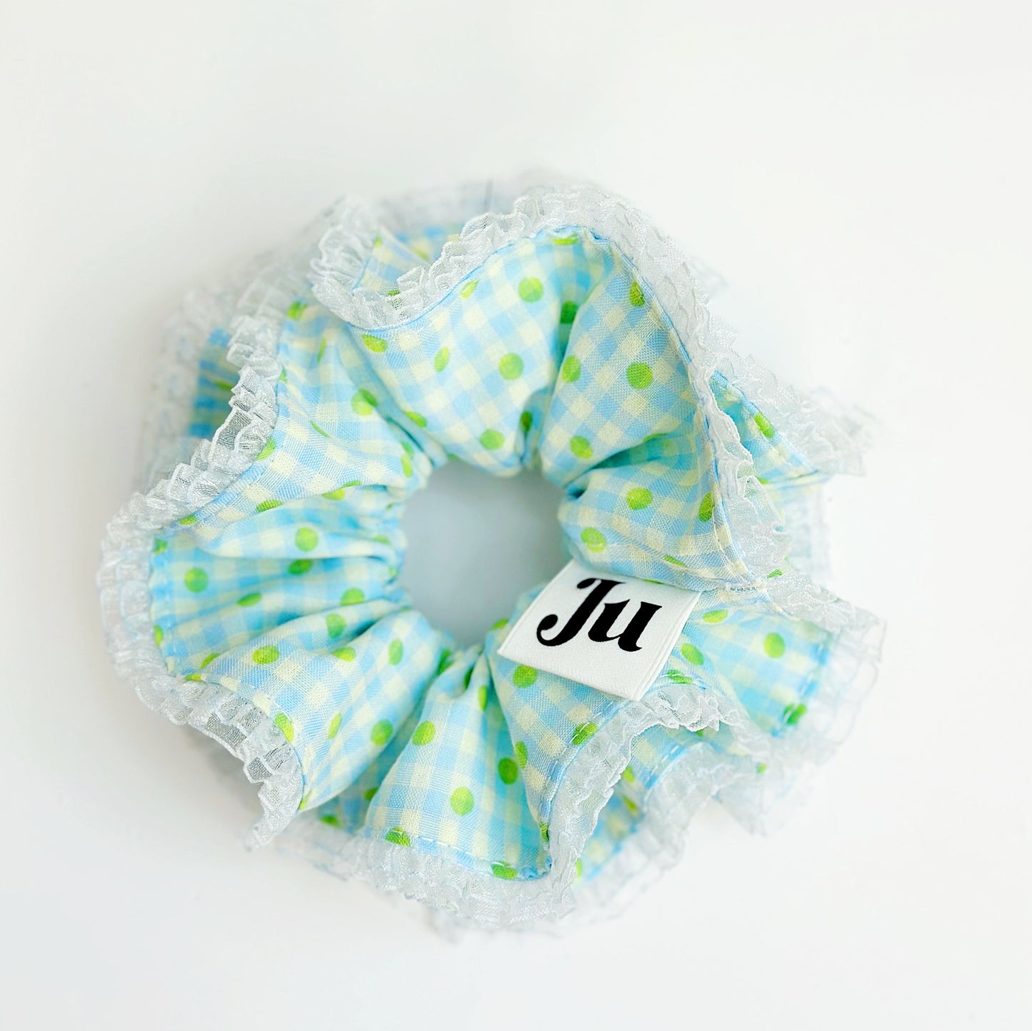 Jumbo Blue Gingham&Polka dot Scrunchies