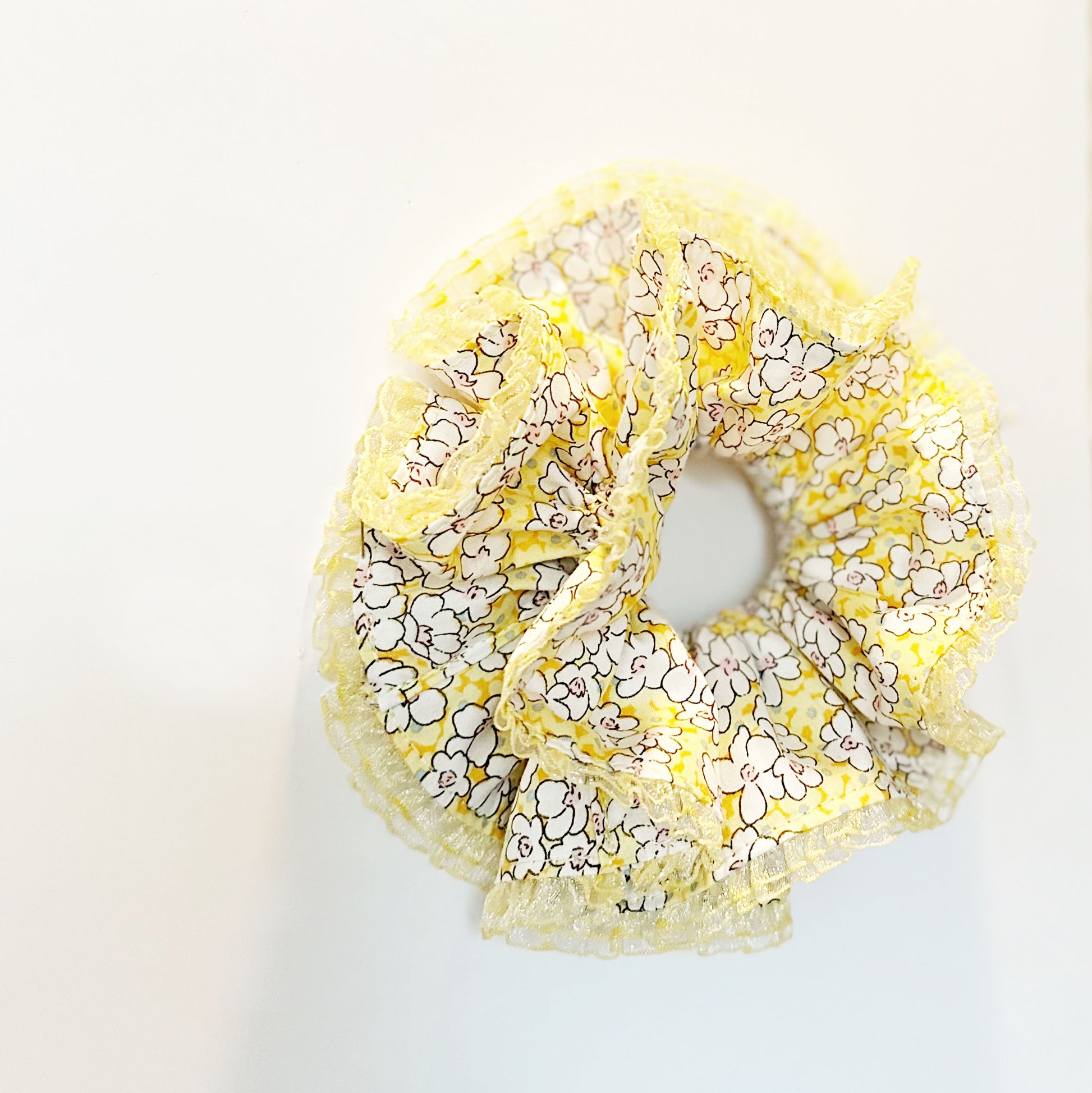 Jumbo Yellow Floral Double layer Scrunchies
