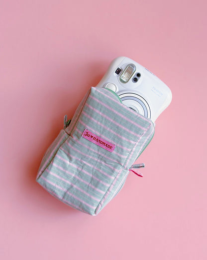 Pastel Striped Camera Pouch｜Handmade Make Up Pouch | Cute bag for Camera