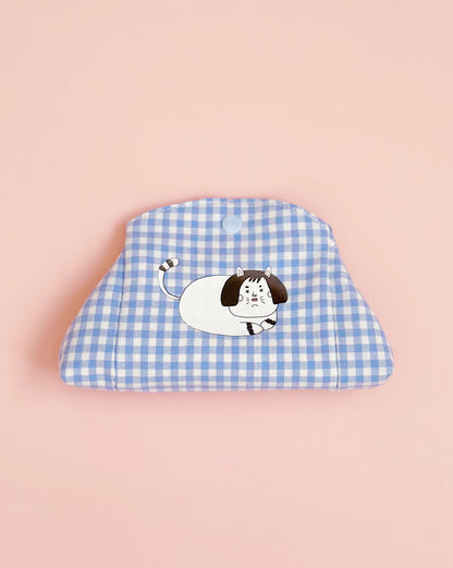 Gingham Cat Snap Pouch | Cute Cotton Coin & Card Purse