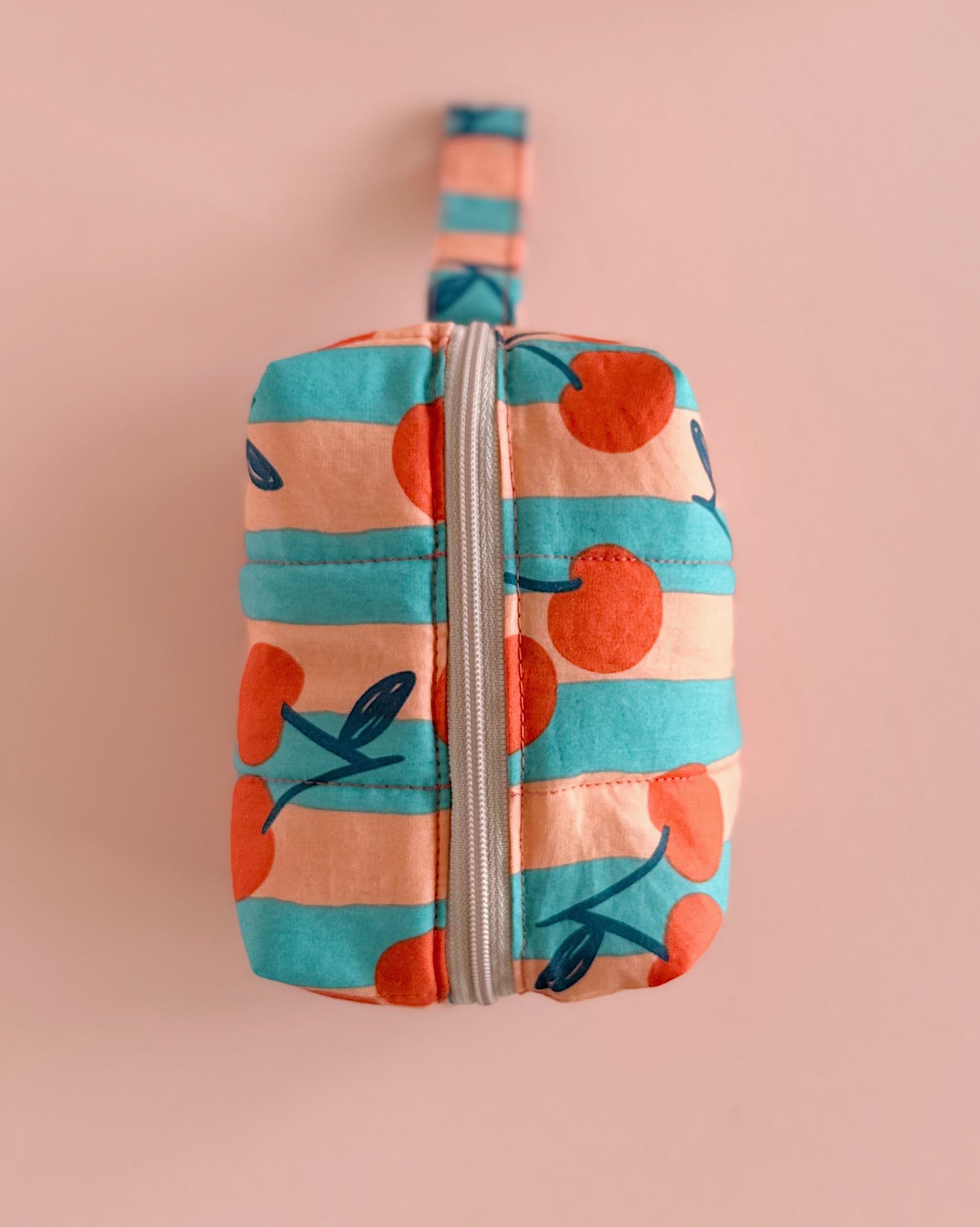 Cherry Pop Zipper Pouch – Soft Quilted Makeup Bag 2 Color