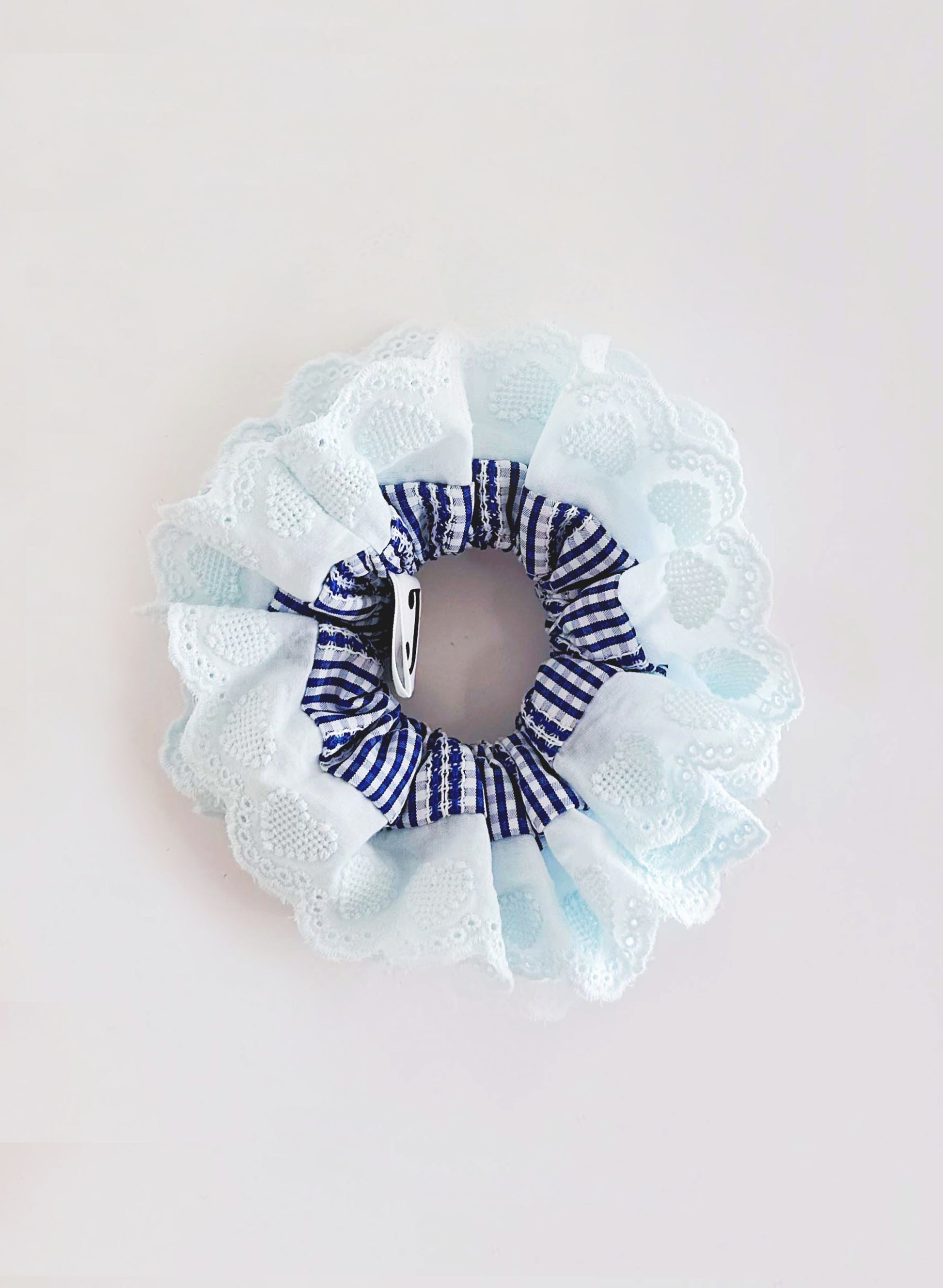 Oversized Blue Gingham Ruffles Scrunchies