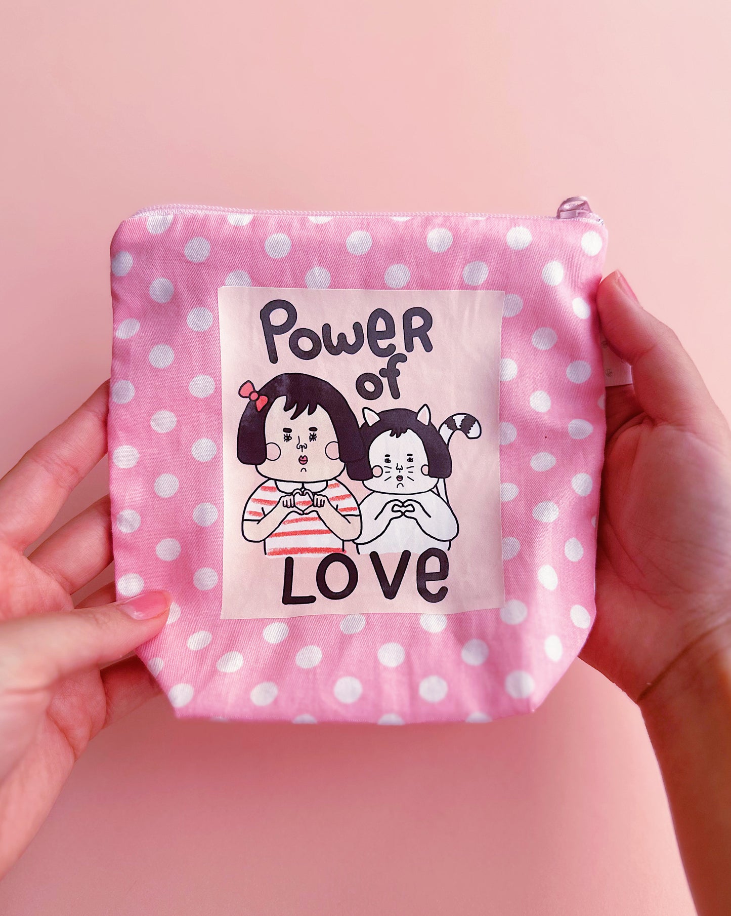 Cute Illustrated Pouch | Zip Polka Dot Cosmetic Bag