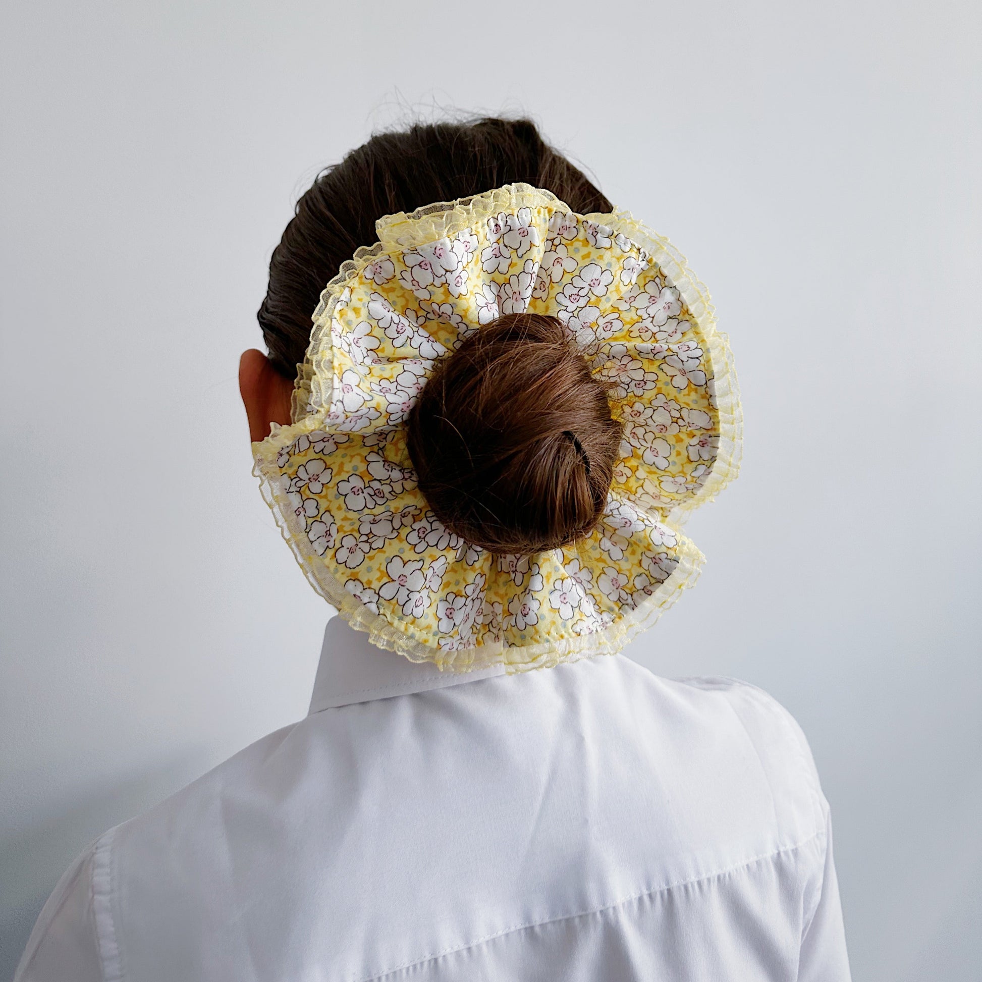 Jumbo Yellow Floral Double layer Scrunchies