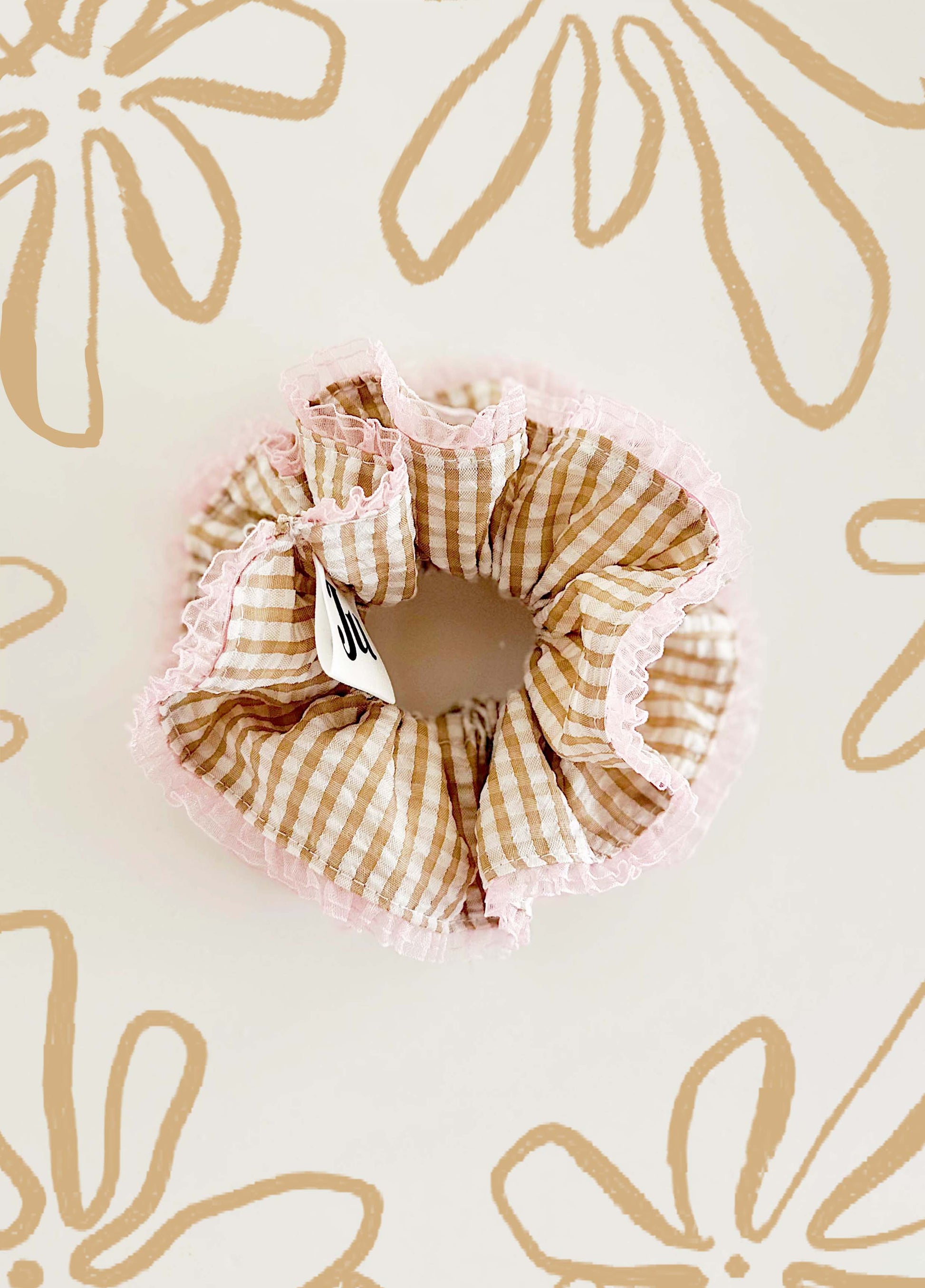 Jumbo Brown Gingham Double Layer Scrunchies