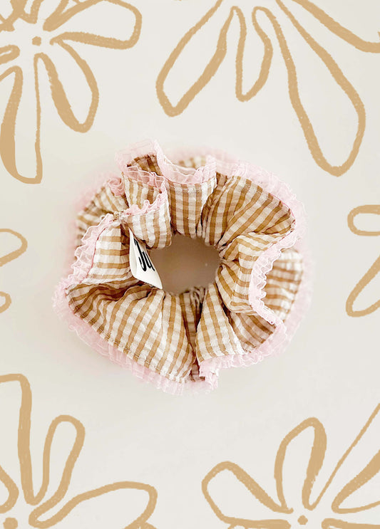 Jumbo Brown Gingham Double Layer Scrunchies