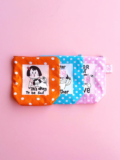 Cute Illustrated Pouch | Zip Polka Dot Cosmetic Bag