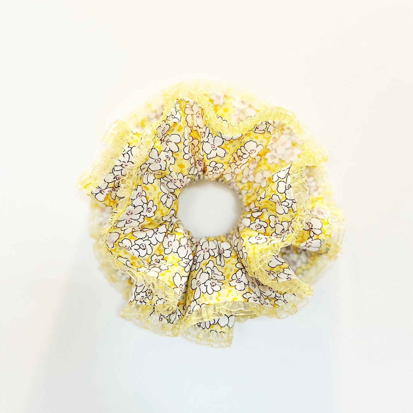 Jumbo Yellow Floral Double layer Scrunchies