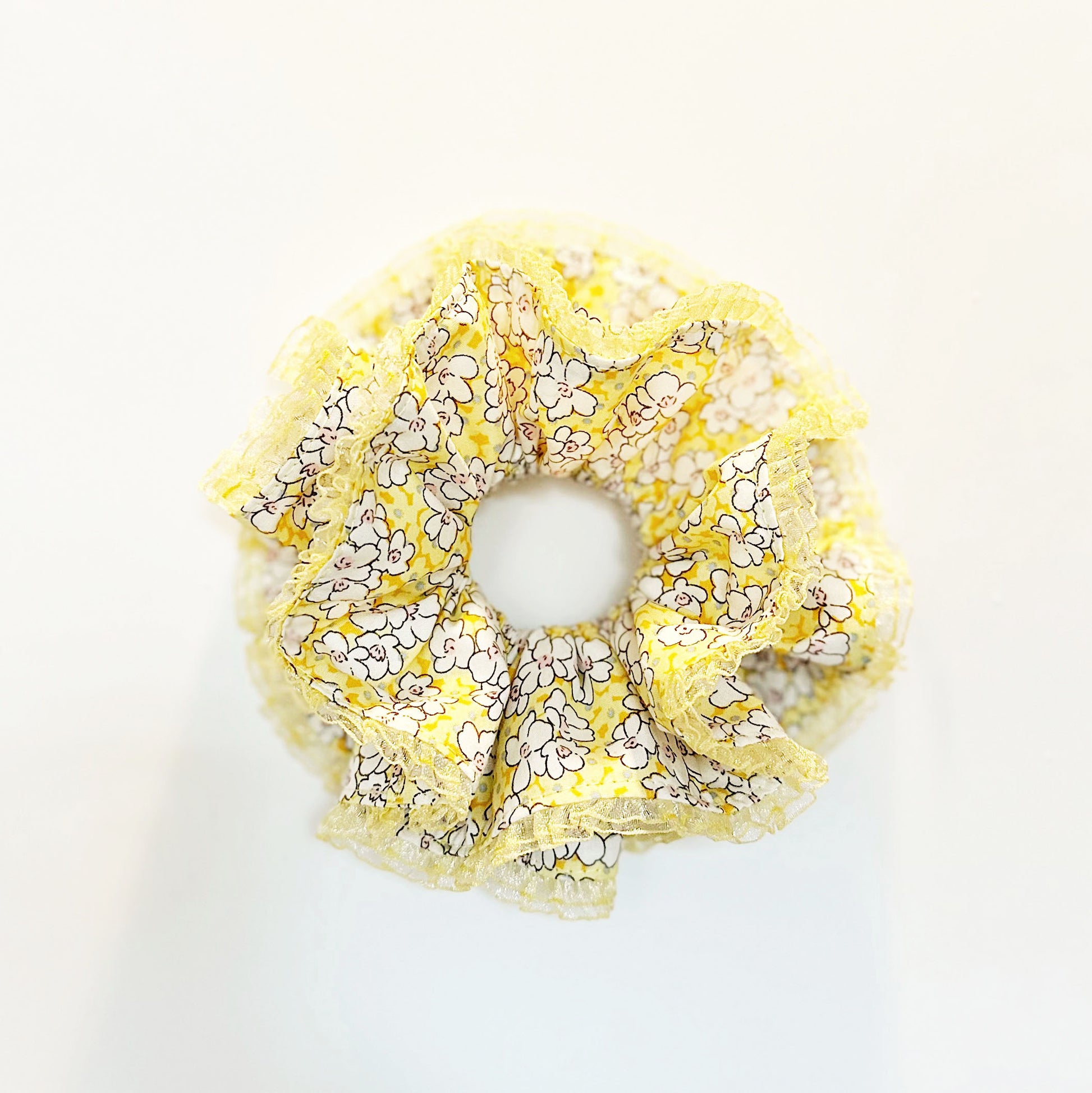 Jumbo Yellow Floral Double layer Scrunchies