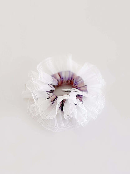 Purple Tartan oversized Organza Scrunchies