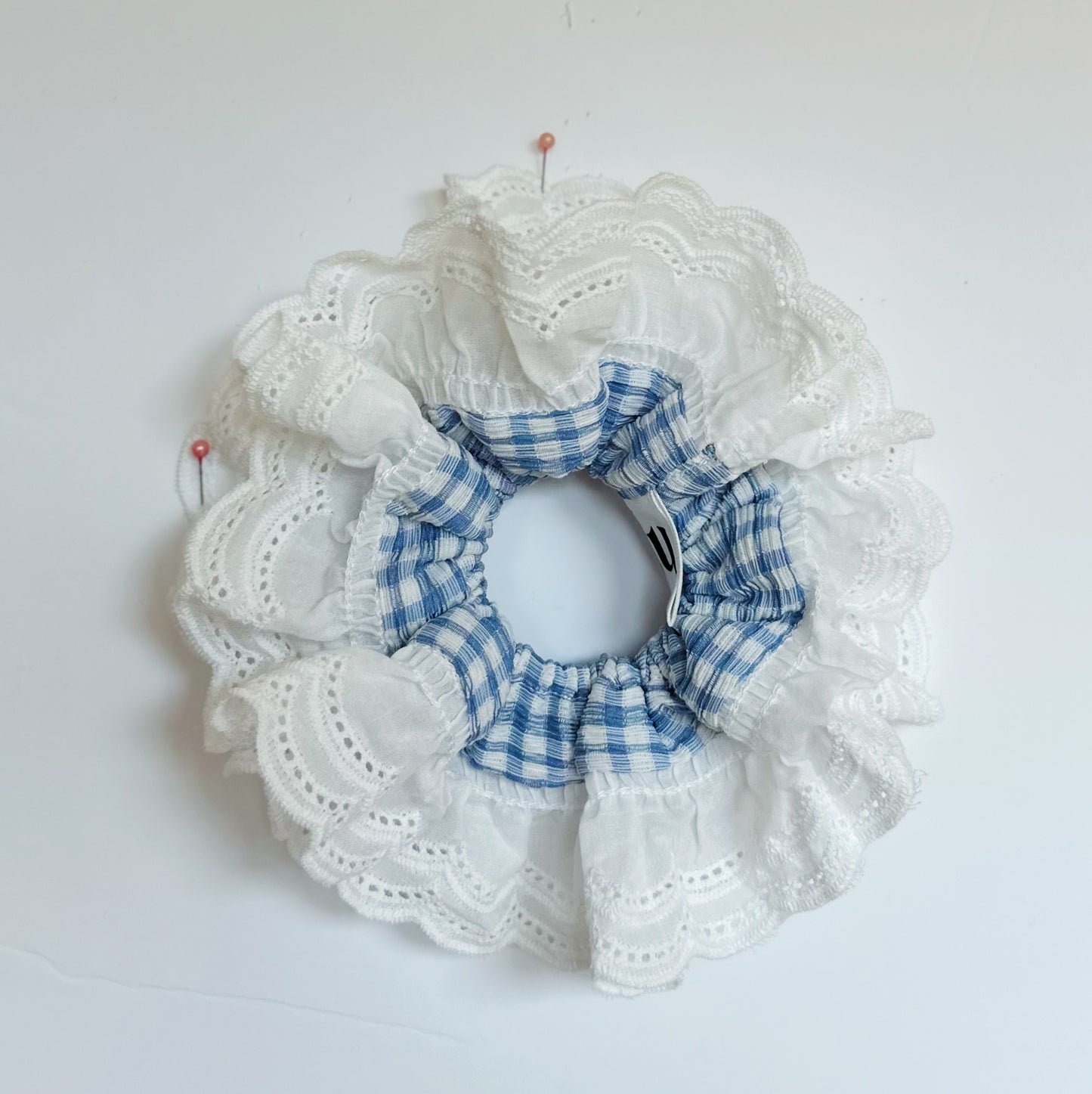 Oversized Blue Gingham Ruffles Scrunchies