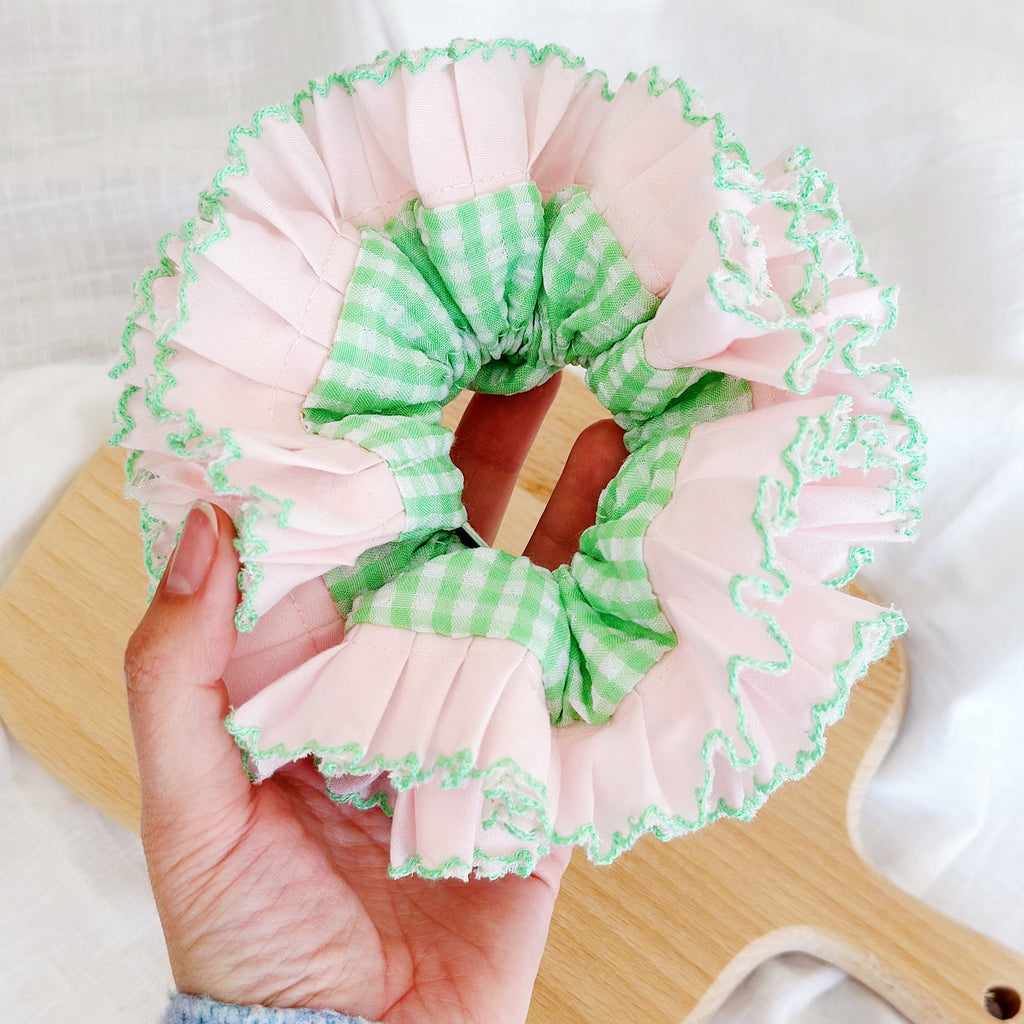 Statement Green Gingham Scrunchies