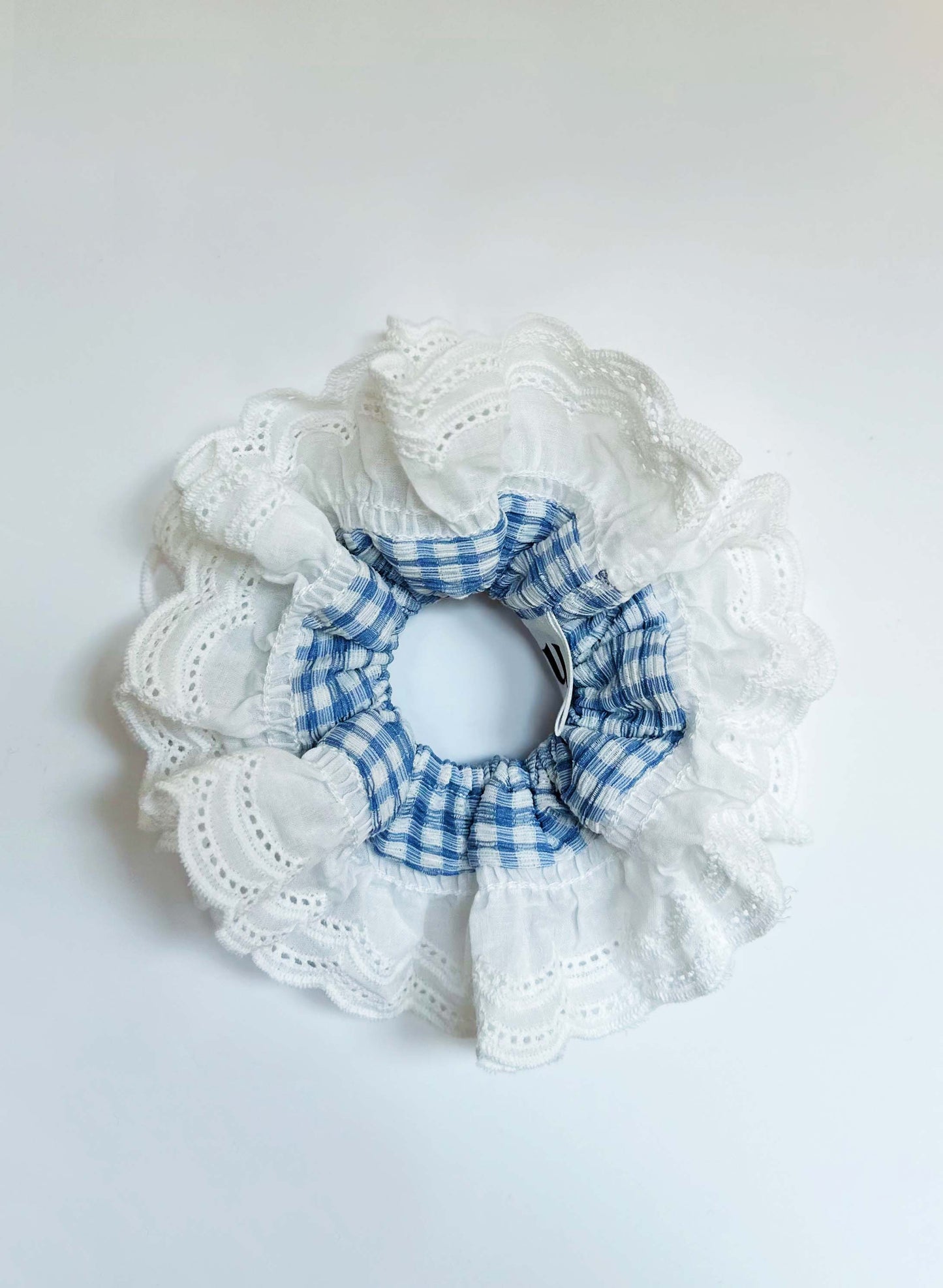 Oversized Blue Gingham Ruffles Scrunchies