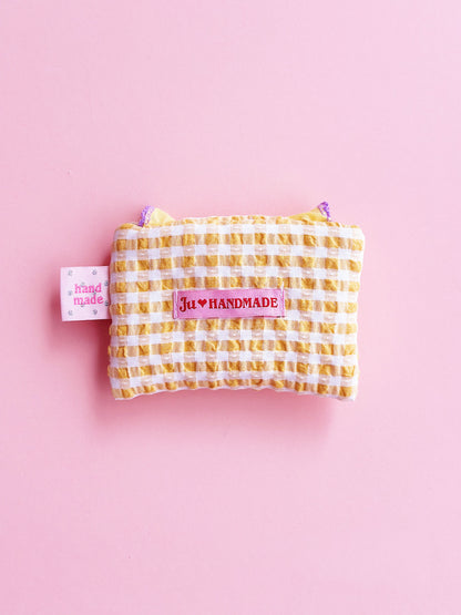 Yellow Gingham Ruffles Card Holder | Handmade Cute Padded Snap Wallet