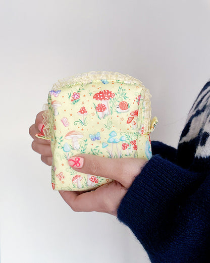 Fairy Tale Mushroom Zipper Pouch – Quilted Mini Bag