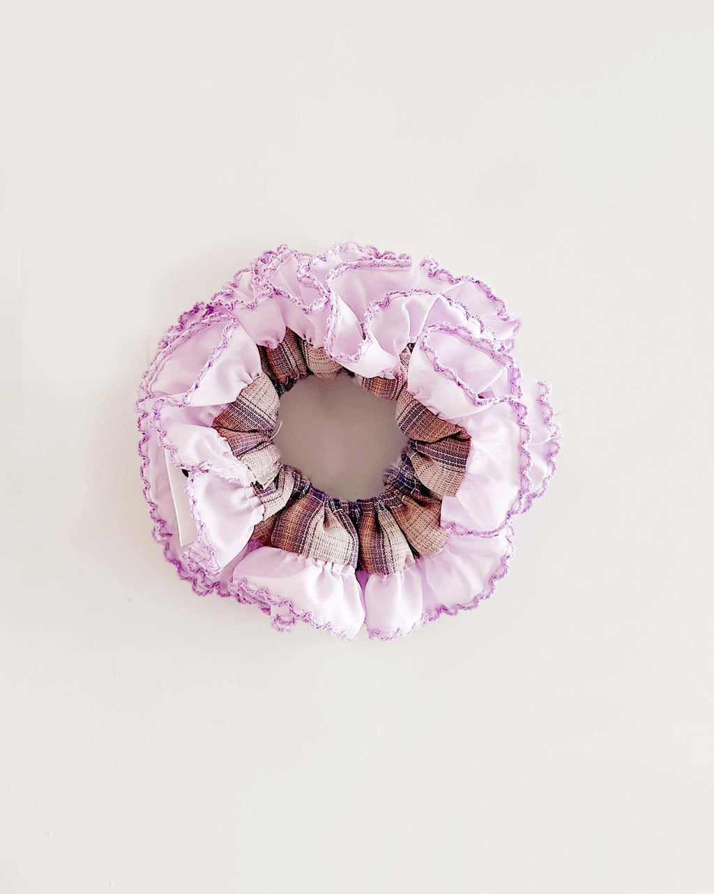 Lavender Frost Gingham Scrunchie – Festive Pastel Hair Tie