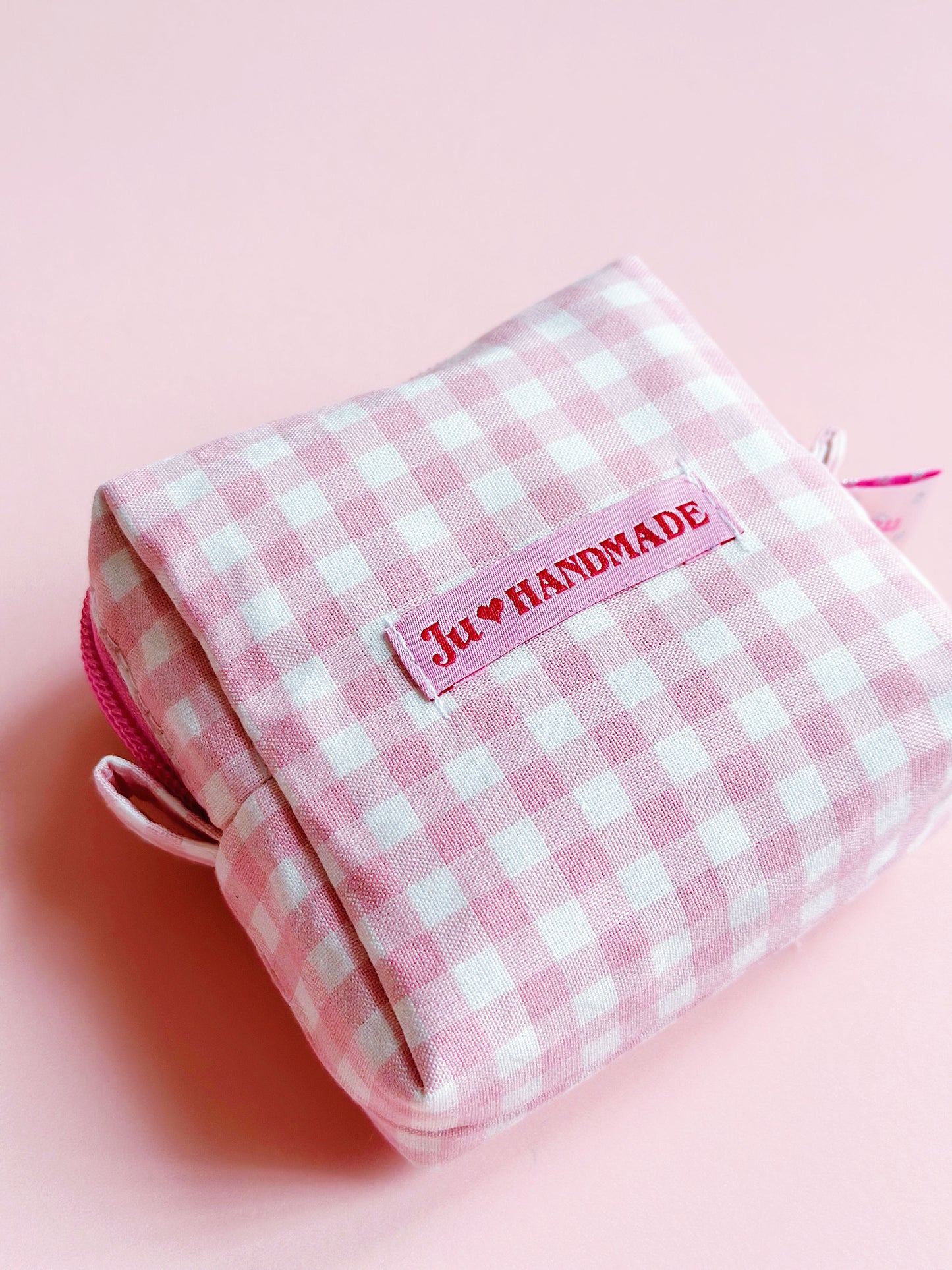 Cherry Dreams Quilted Zipper Pouch – Pink Gingham Edition
