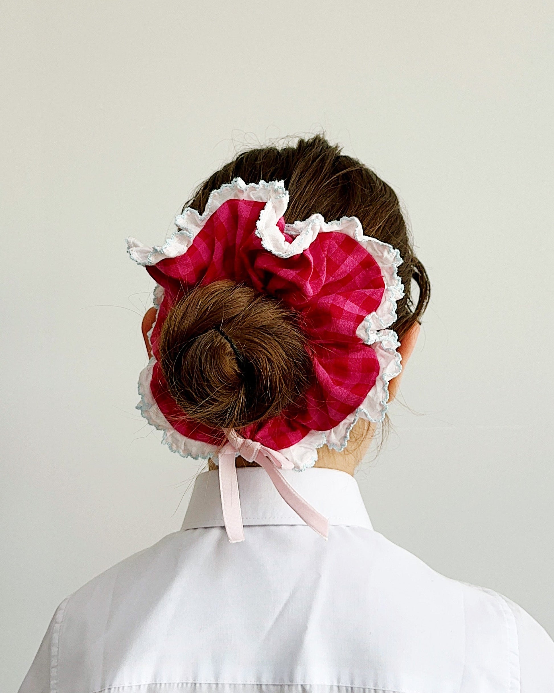 Oversized Pink Gingham Scrunchies with Bow