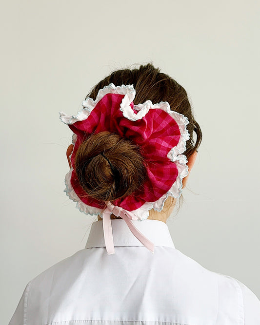 Oversized Pink Gingham Scrunchies with Bow