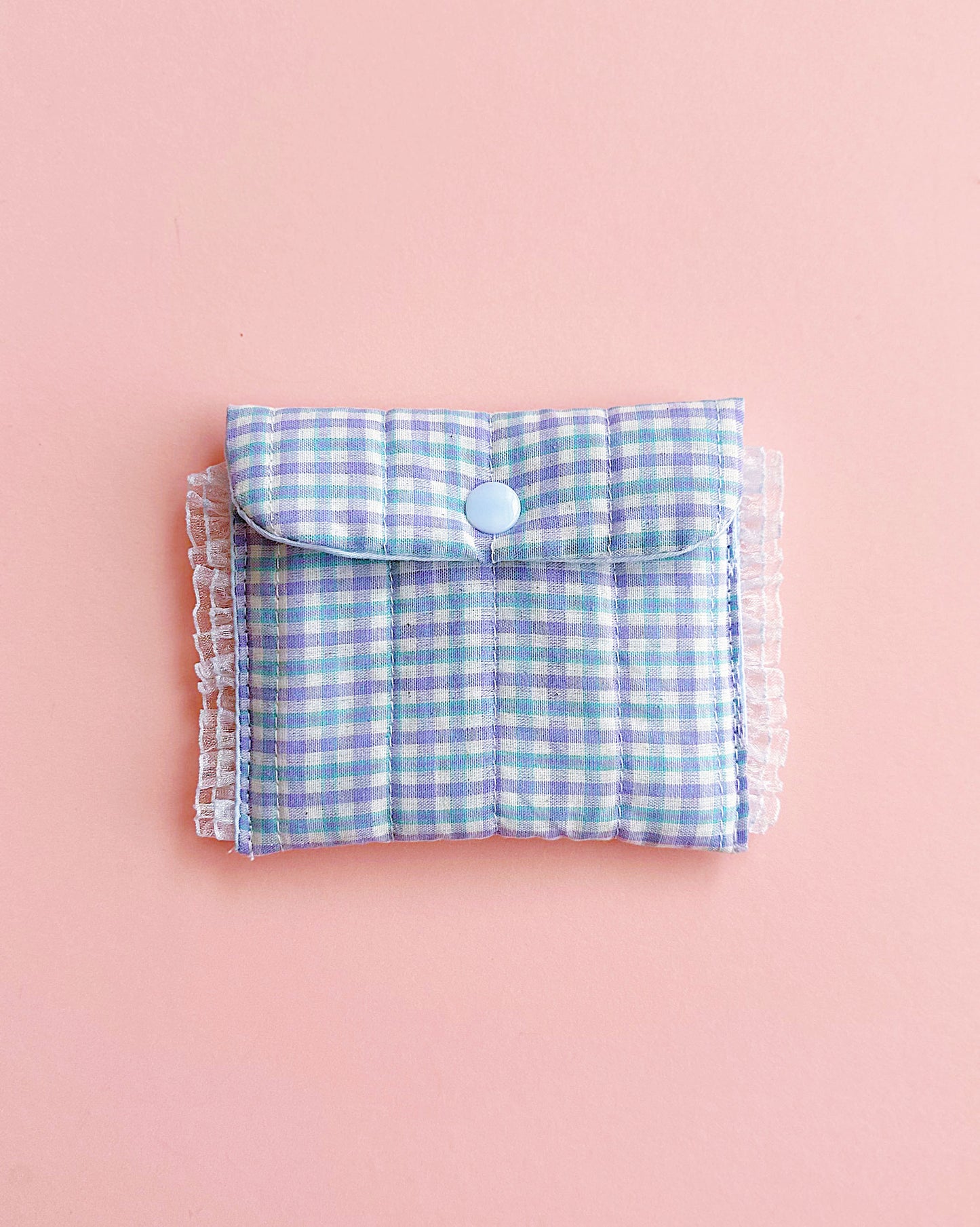 Handmade Lace Coin Purse | Pastel Gingham Snap Pouch