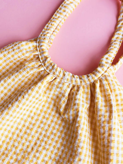 Mustard Yellow Gingham Bubble Tote Bag