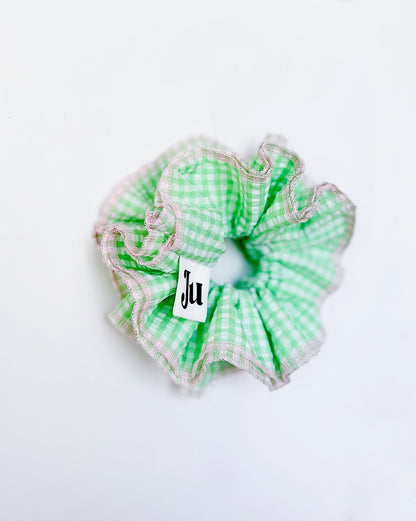 Mint Green Gingham Scrunchie – Ruffle Hair Tie, Cute Aesthetic Hair Accessory