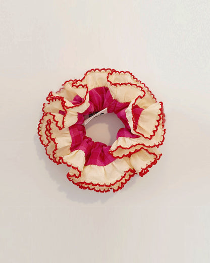 Red Gingham Frilly Scrunchies