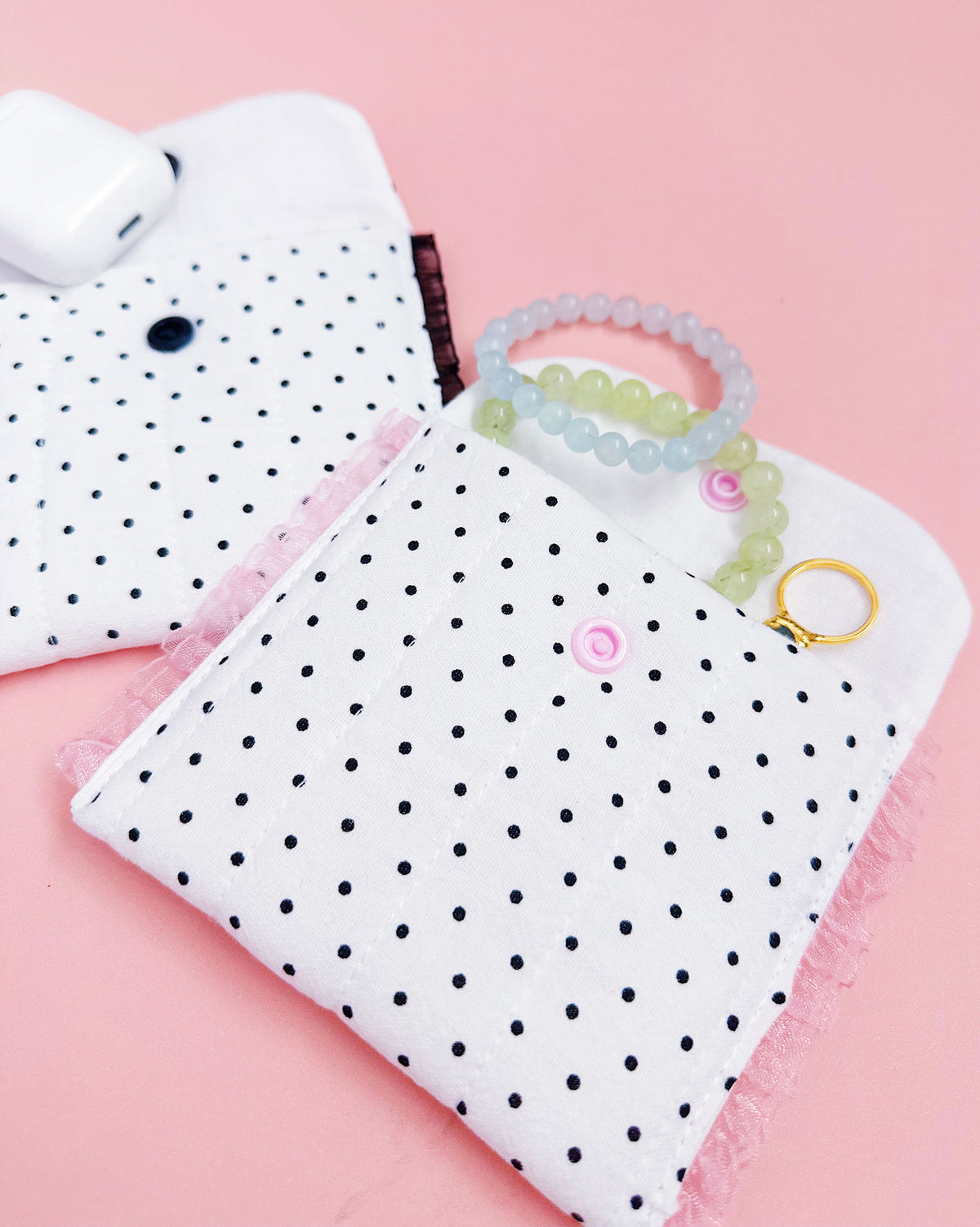 Polk Dot Snap Pouch Coin Purse | Handmade Lace Small Organizer