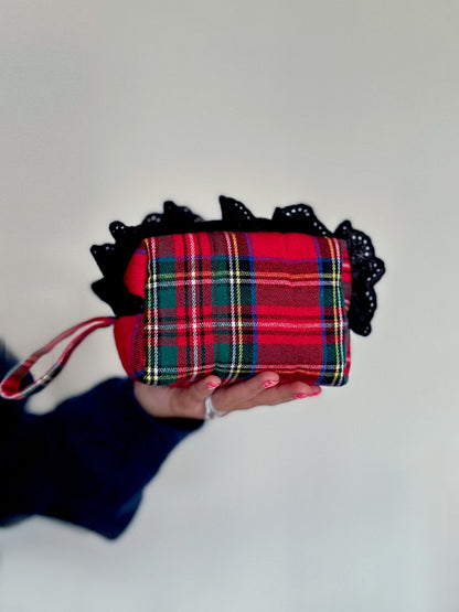 Red Tartan Mini Pouch – Padded Cube Zipper Bag