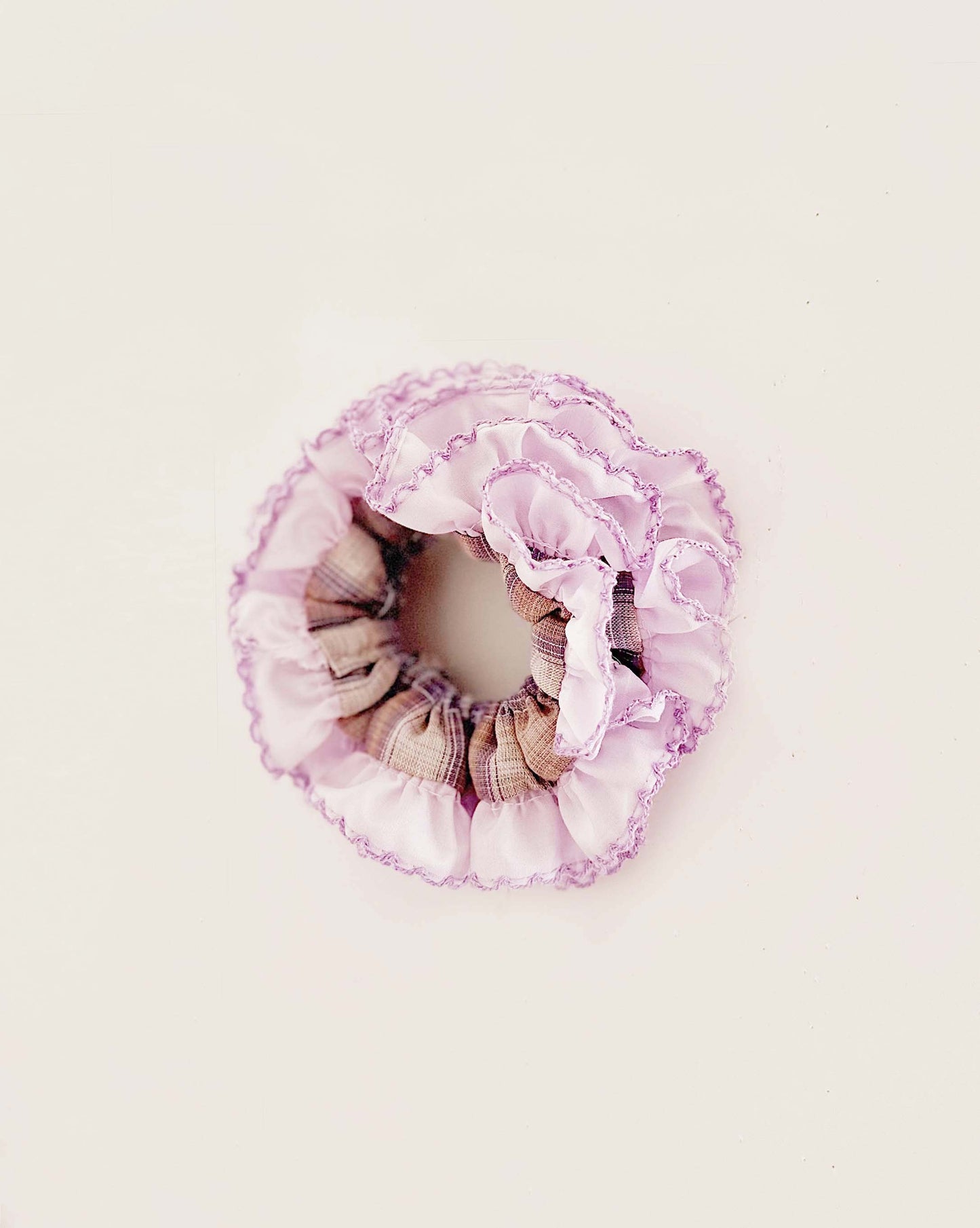 Lavender Frost Gingham Scrunchie – Festive Pastel Hair Tie