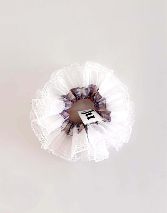 Purple Tartan oversized Organza Scrunchies