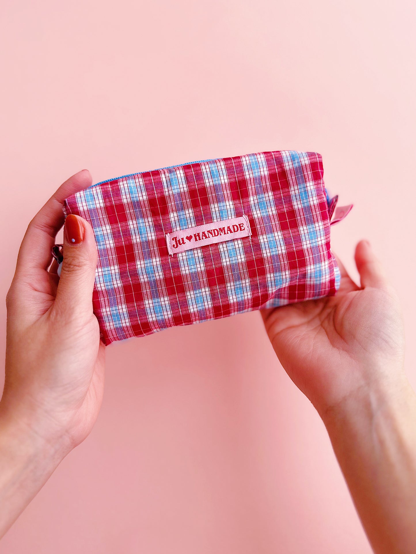 Y2K Blue&Red Plaid Camera Pouch｜Handmade Small Pouch | Cute bag for camera