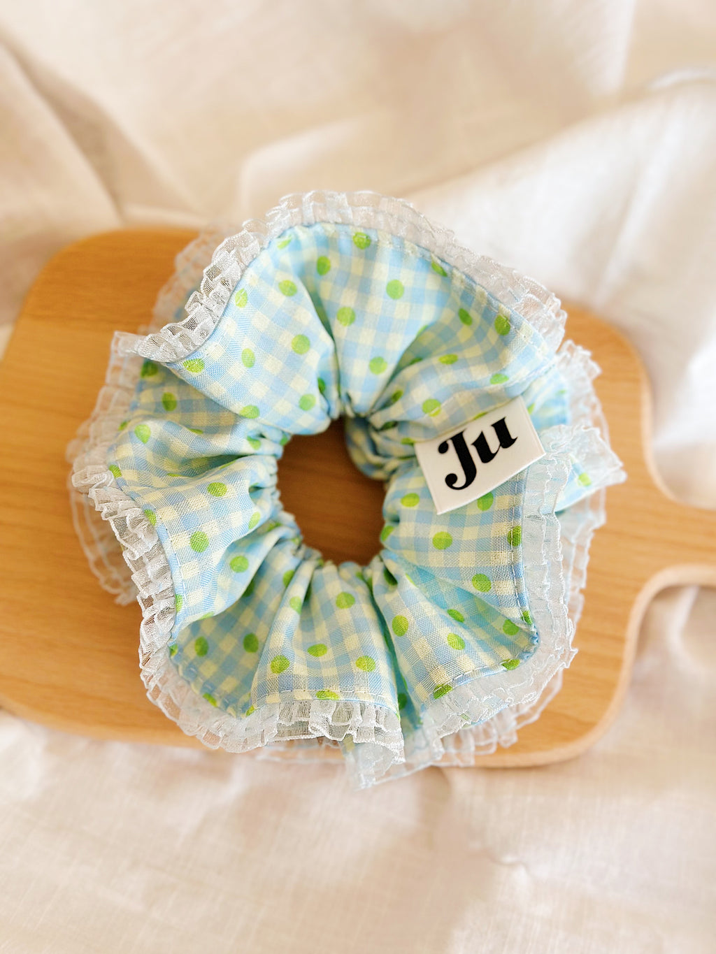 Jumbo Blue Gingham&Polka dot Scrunchies